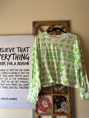 Free People Movement Neon Green Heart-Print Cropped Sweatshirt